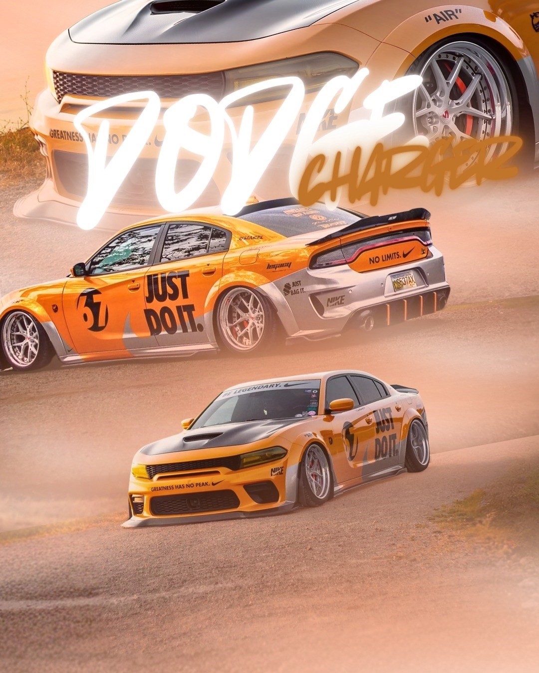Orange Dodge Charger poster by Motorloom’s in-house brand Graphic by Hasaan